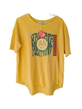 NWT Wildfox Shirt Womens XL Yellow Radiate Positivity Peace Daisy Tee 24x28 Boho